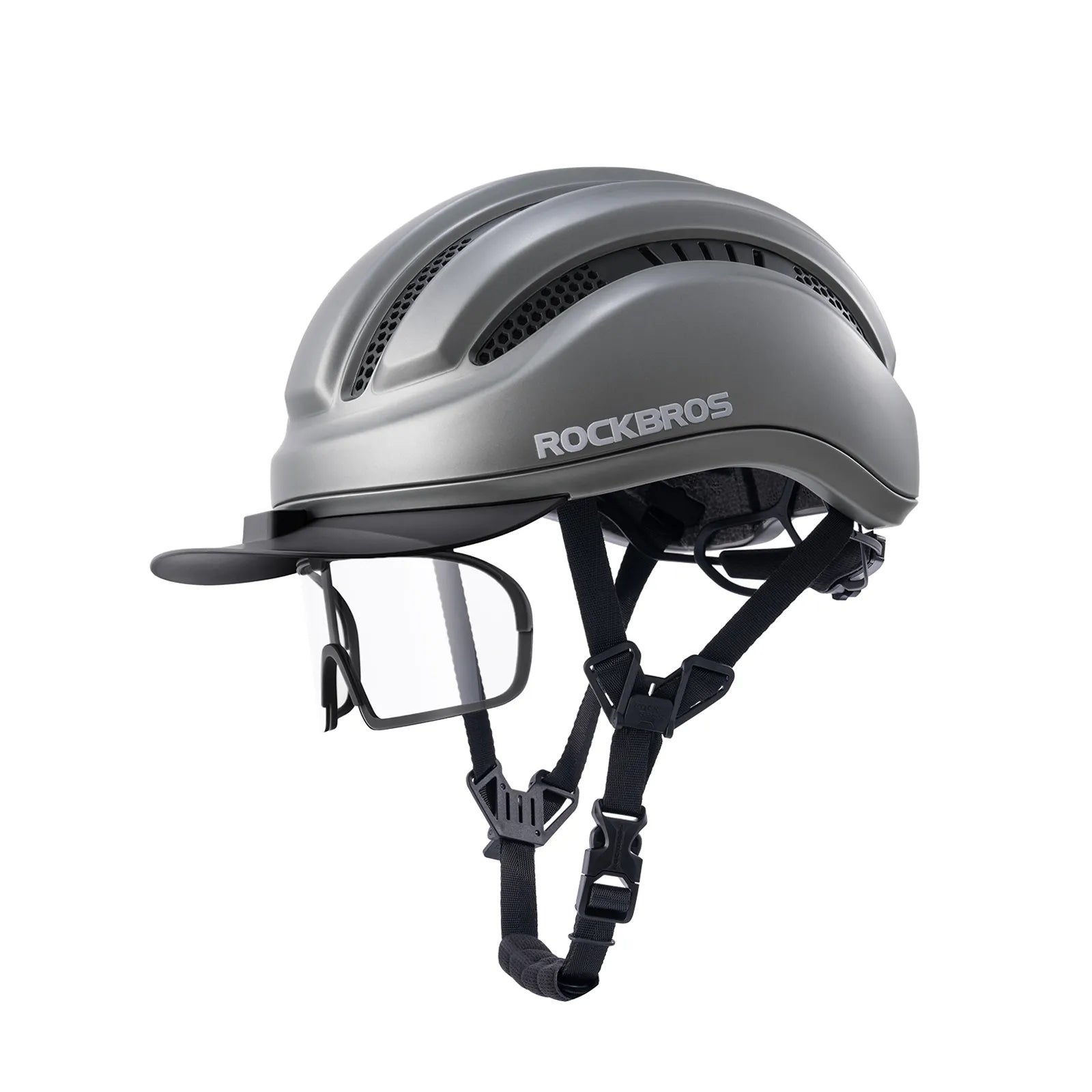 ROCKBROS urban cycling helmet with brim protection 54–60cm for commuter riding.
#color_green