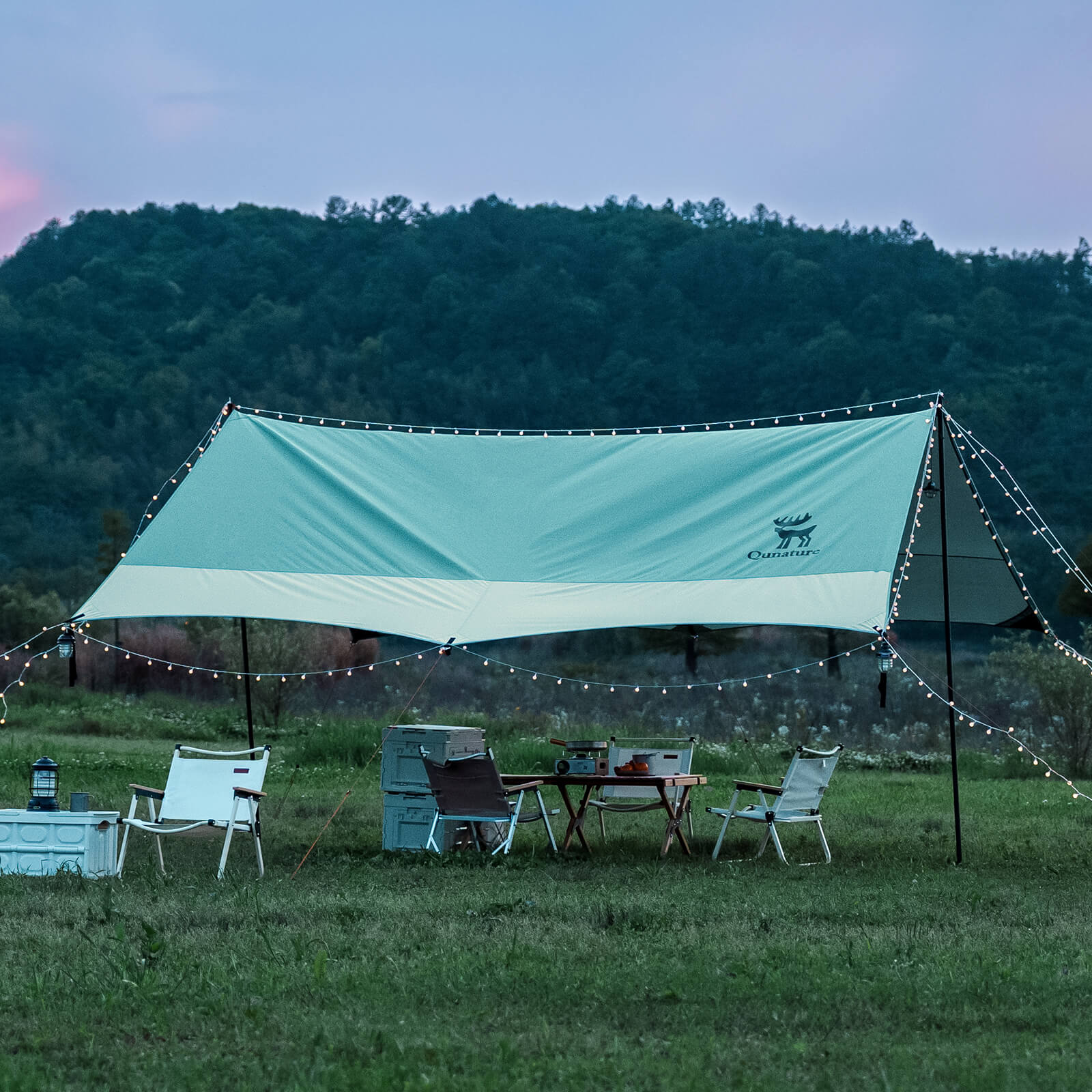 rockbros glowcamp uv-proof outdoor tarp shelter for camping.
#color_teal green