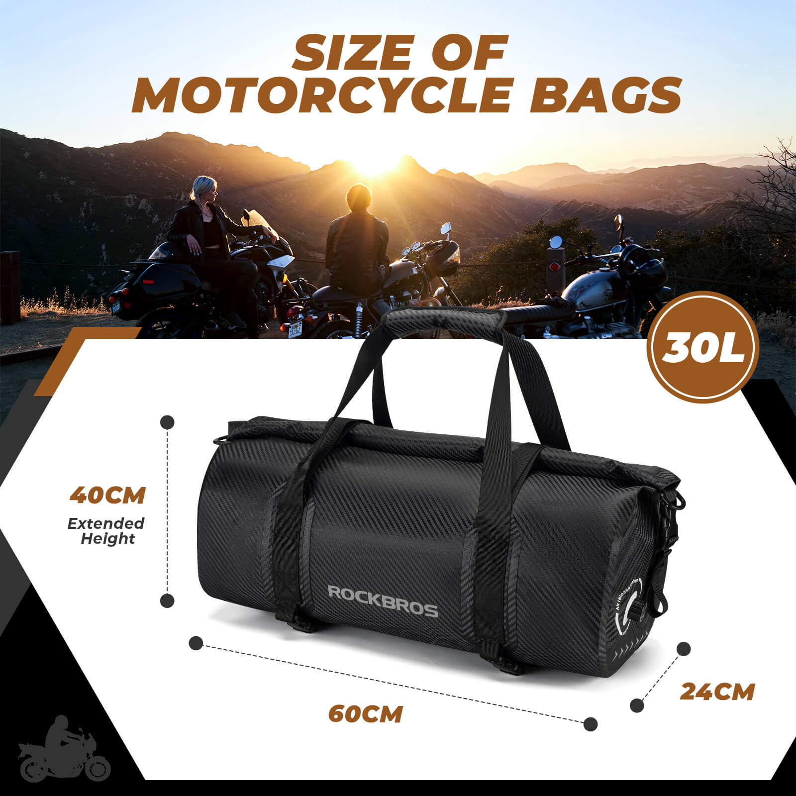 ROCKBROS waterproof motorcycle tail bag for rear seat storage.
#size_30L 60*24*42cm