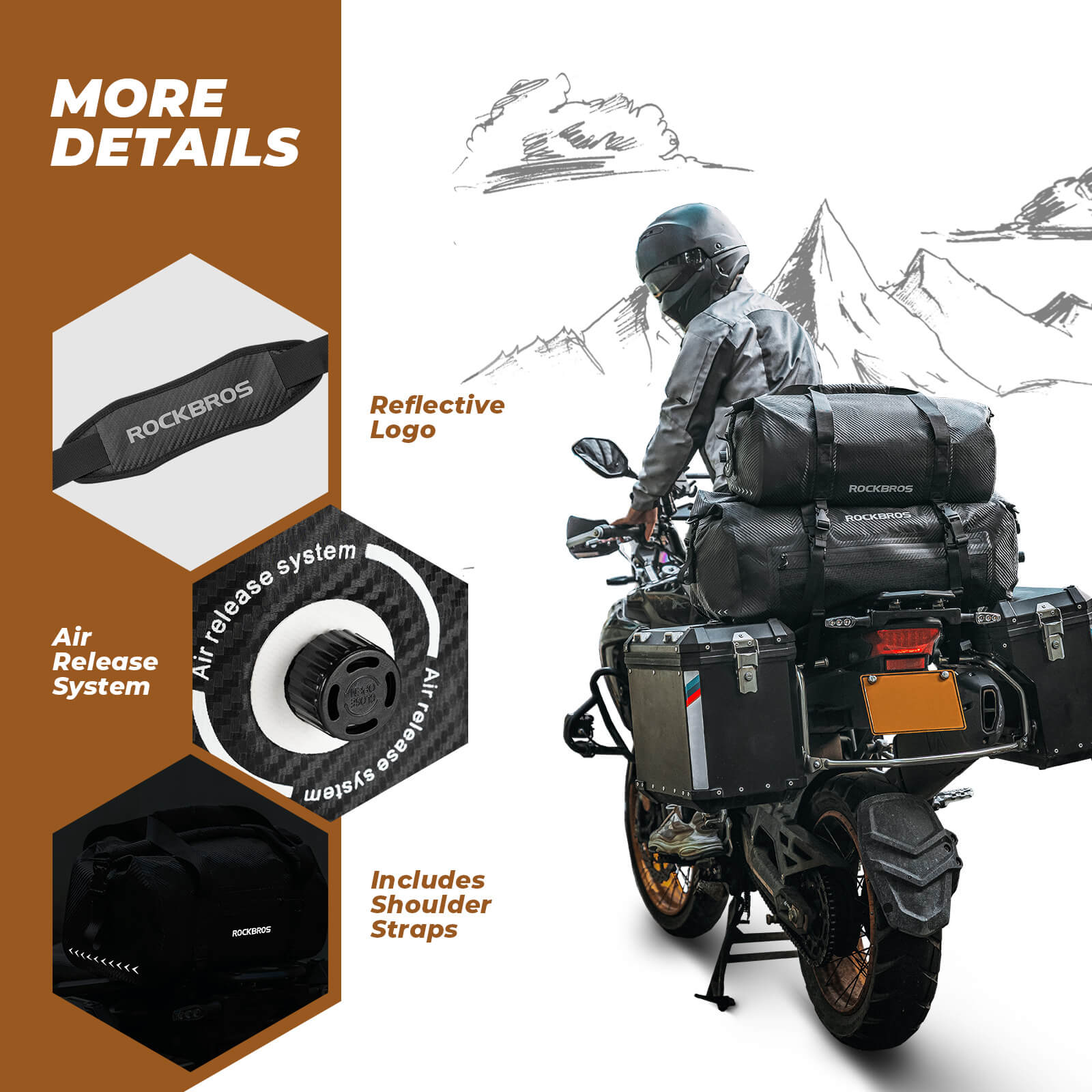 ROCKBROS waterproof motorcycle tail bag for rear seat storage.
#size_30L 60*24*42cm