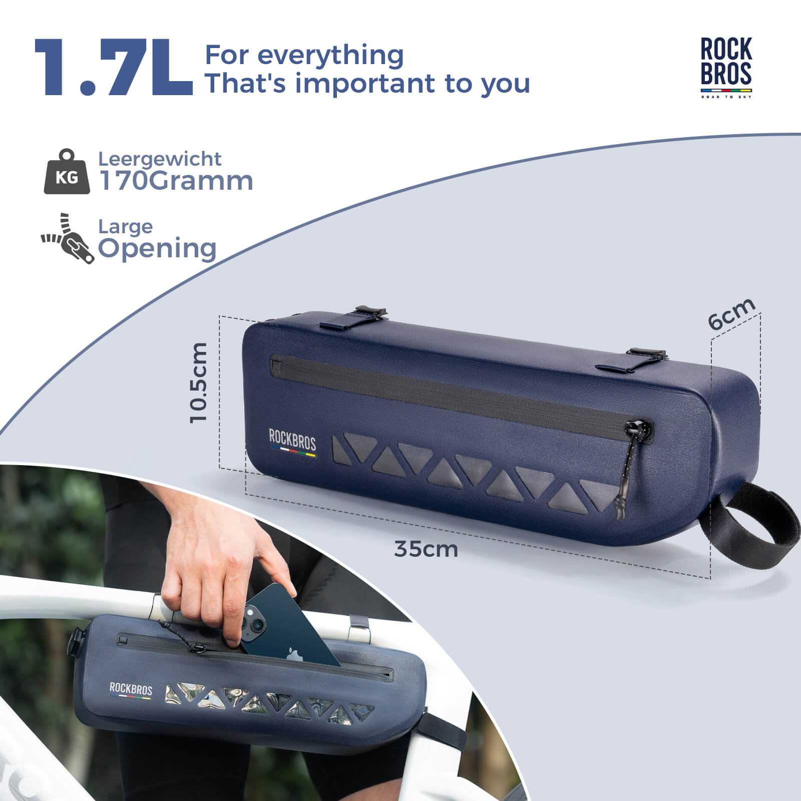 ROCKBROS waterproof bicycle frame bag for outdoor adventures
#color_blue