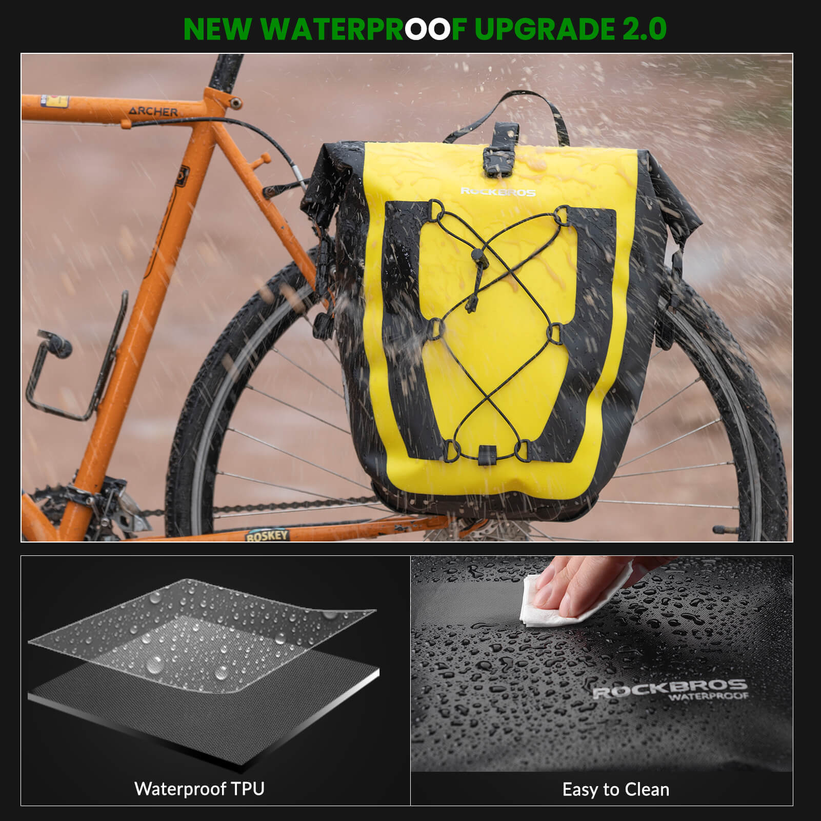 rockbros waterproof bike pannier 25l rear bag for commuting
#color_yellow single