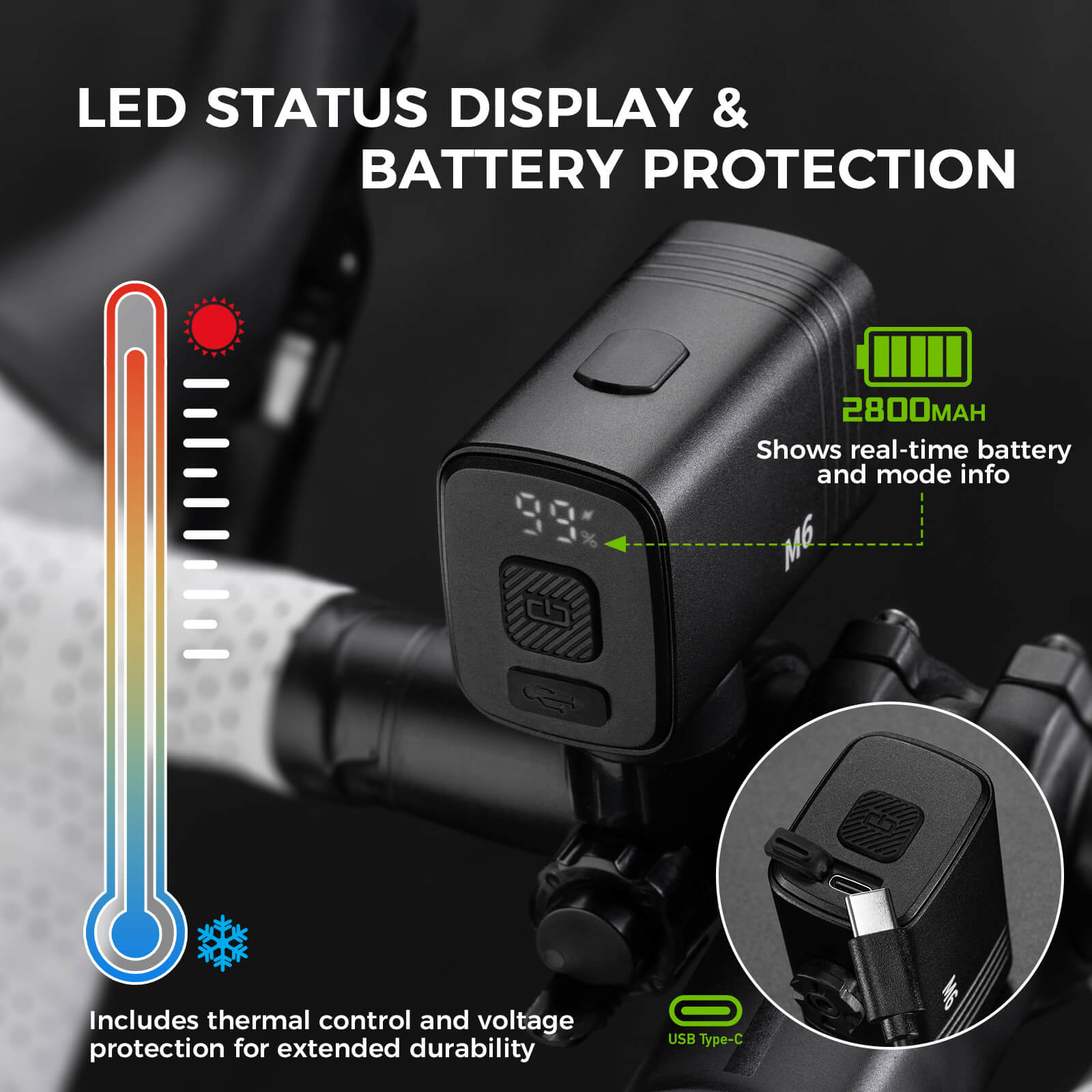 rockbros hanging front bicycle light M6 with high-capacity battery.
#color_pink