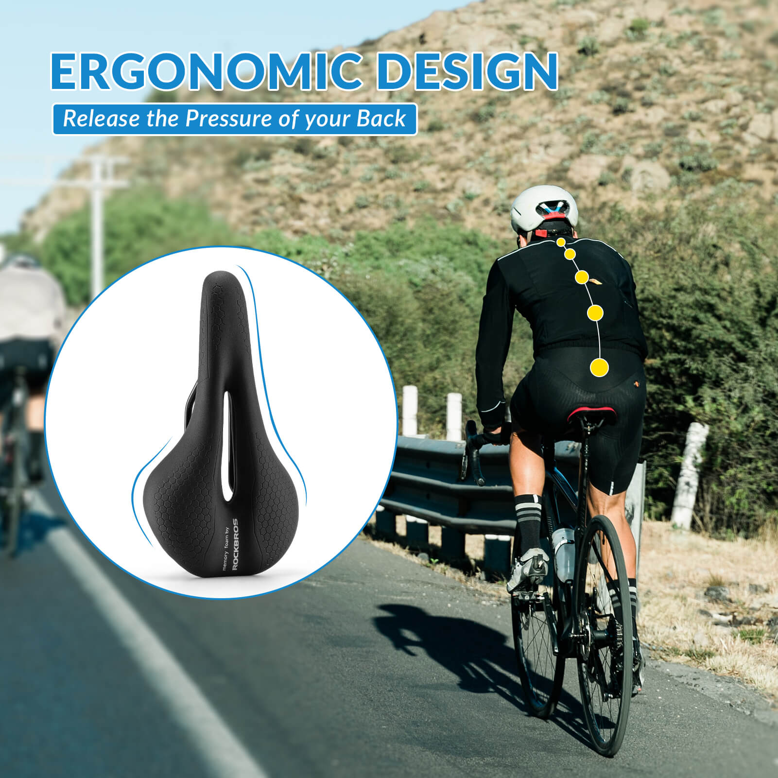 ROCKBROS waterproof hollow bike saddle for mountain biking comfort.
#size_small