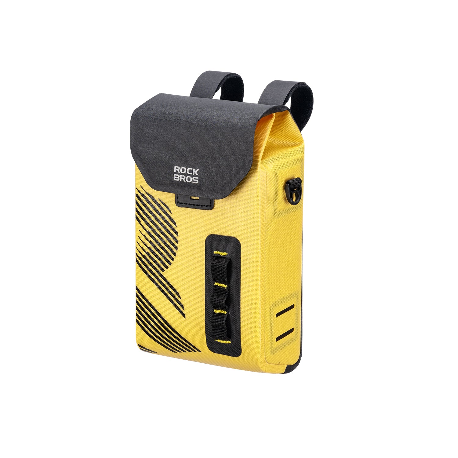 ROCKBROS waterproof magnetic handlebar bag 1.3L in high-vis yellow for bike packing.