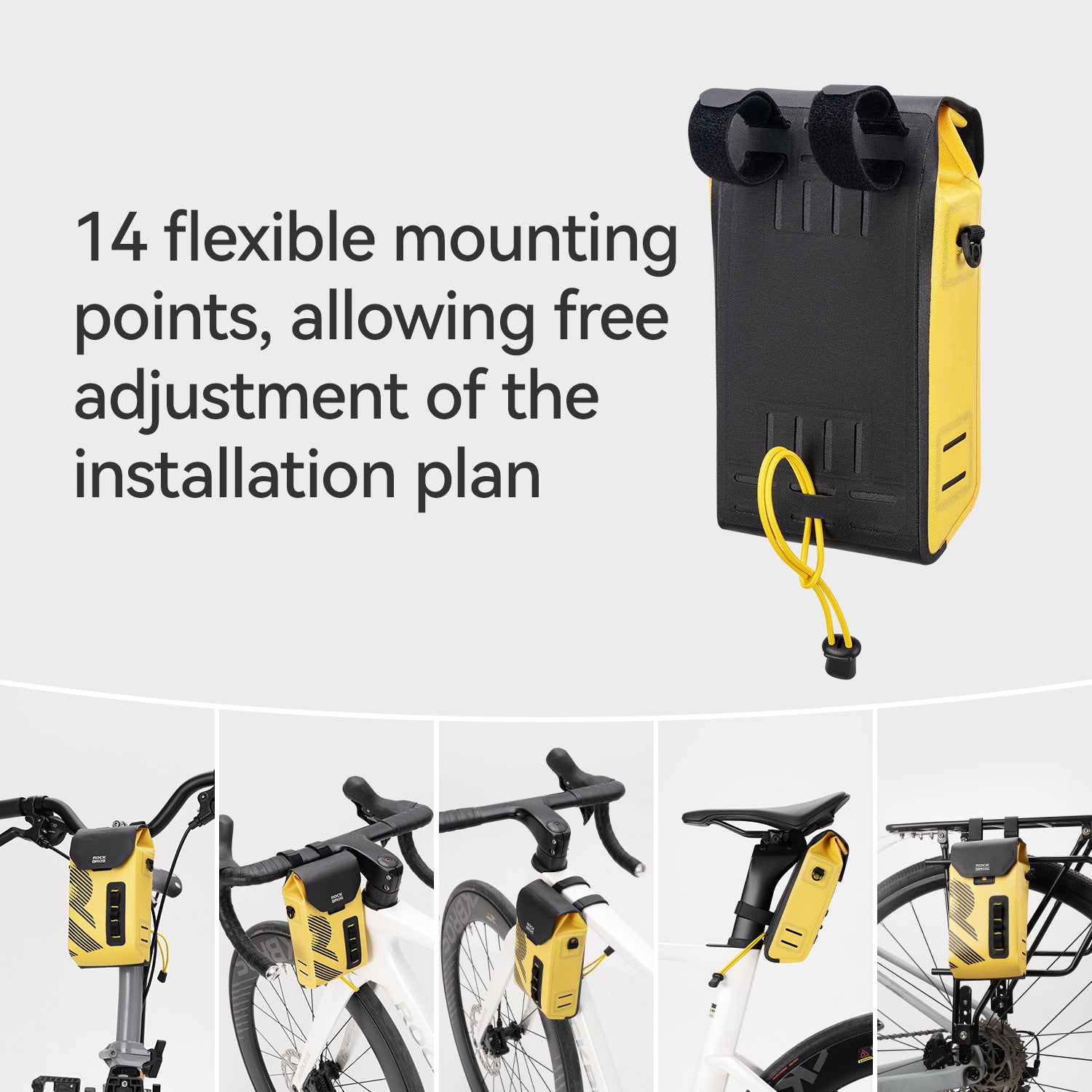 ROCKBROS waterproof magnetic handlebar bag 1.3L in high-vis yellow for bike packing.