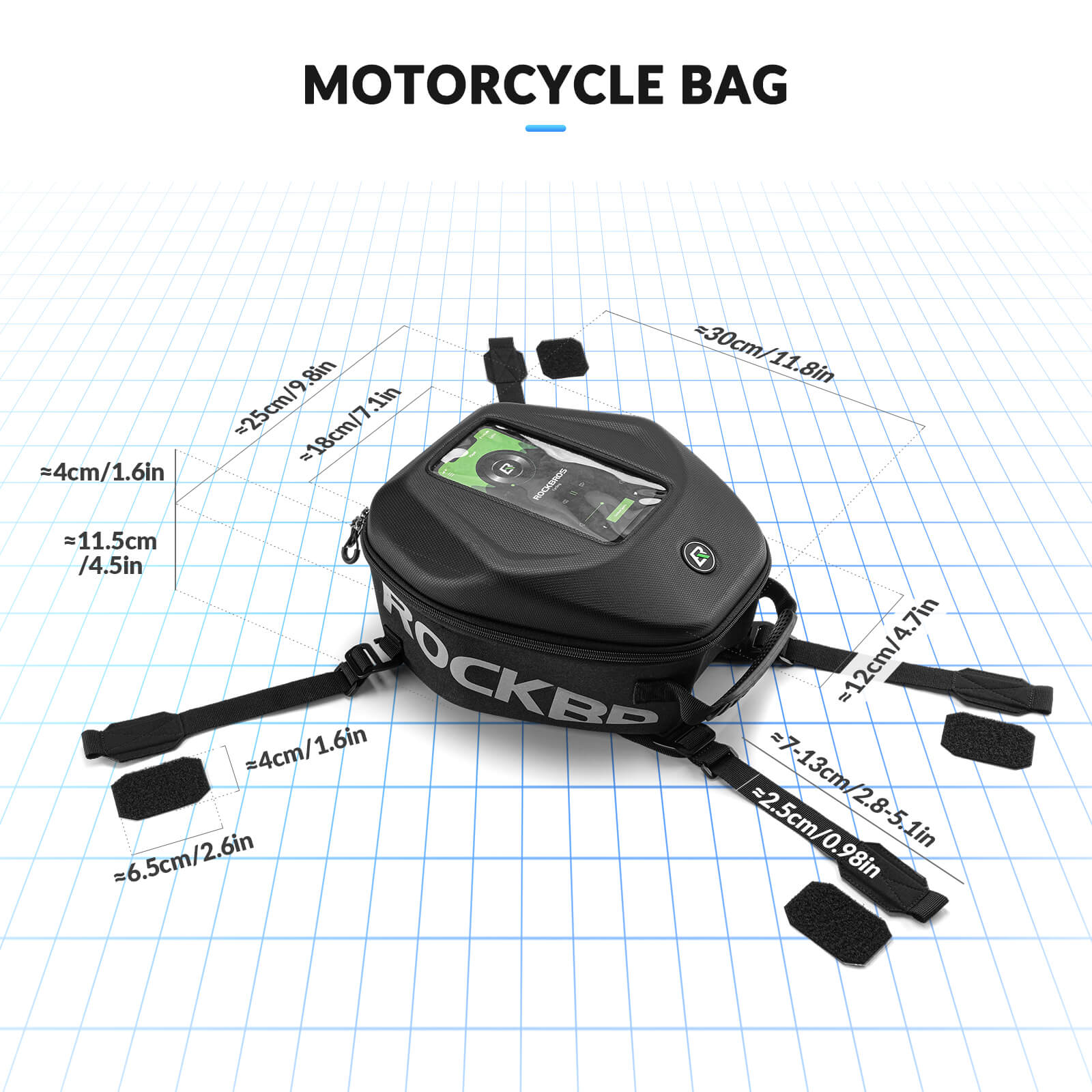 Rockbros Waterproof Motorcycle Tank Bag with 7-inch Touch Screen Phone Pouch.