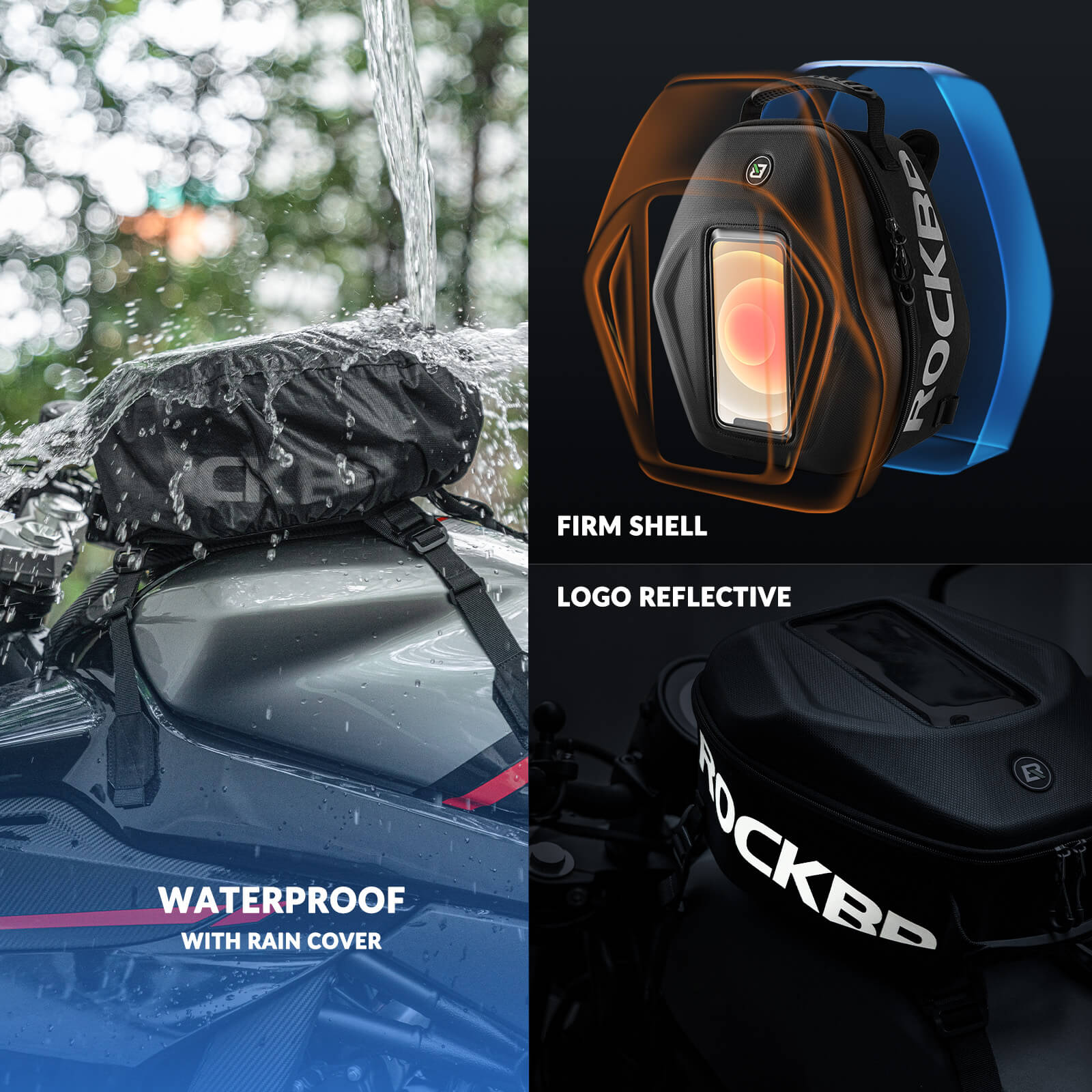 Rockbros Waterproof Motorcycle Tank Bag with 7-inch Touch Screen Phone Pouch.