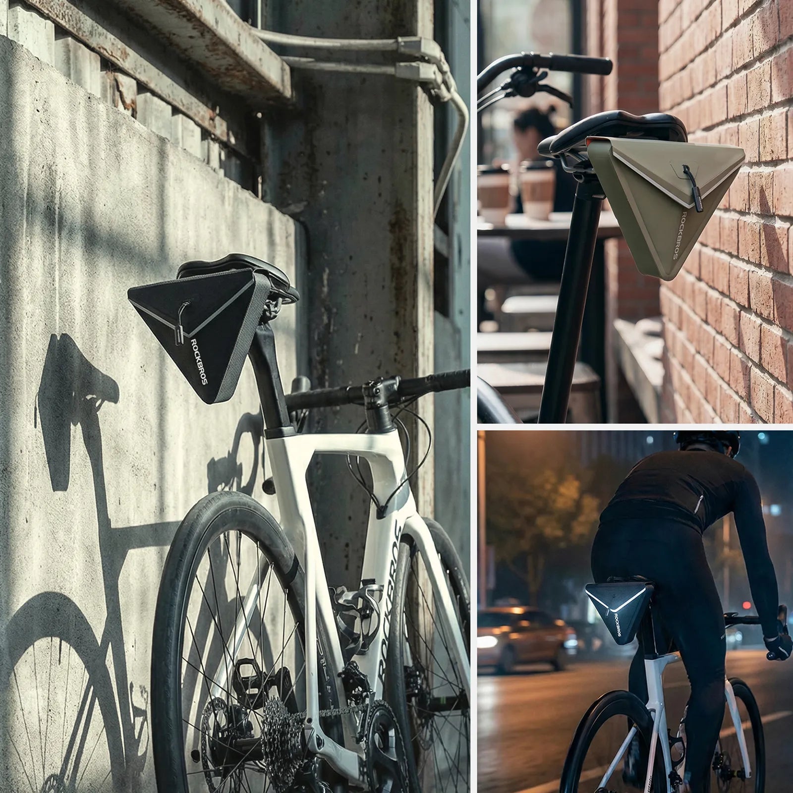 ROCKBROS Waterproof Triangle Bike Saddle Bag 0.6L with Magnetic Quick Release.
#color_sage grey