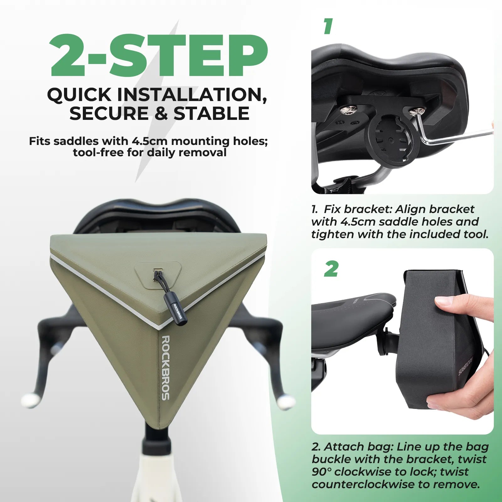 ROCKBROS Waterproof Triangle Bike Saddle Bag 0.6L with Magnetic Quick Release.
#color_sage grey
