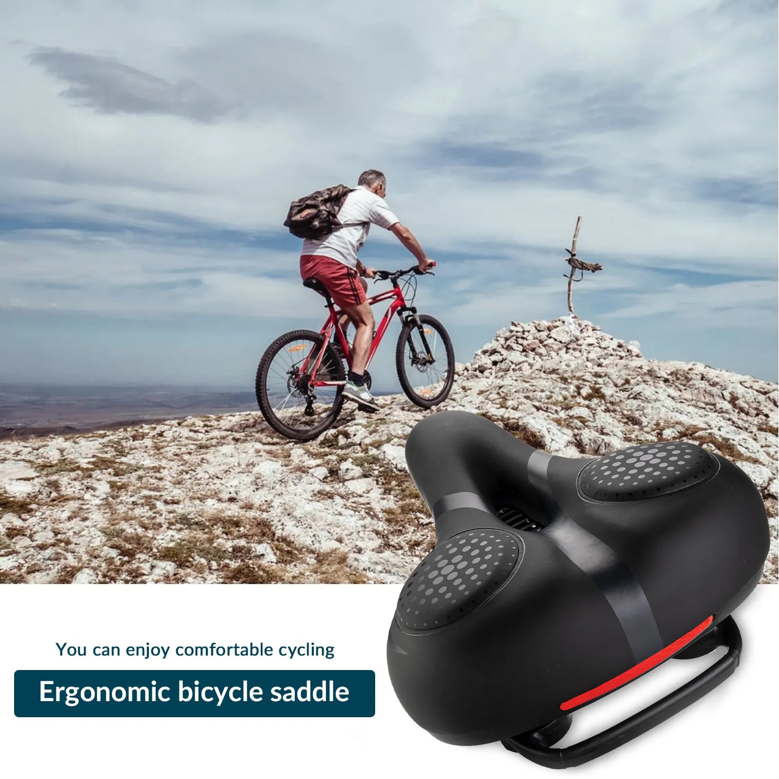 Rockbros shock absorbing bicycle seat with dual spring suspension stabilizer.
#color_brown