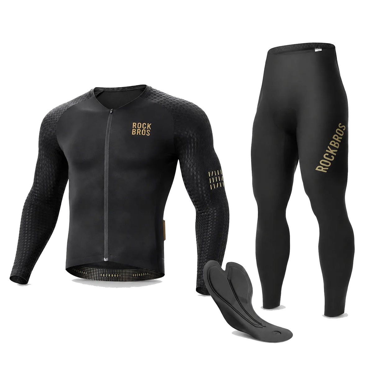 ROCKBROS winter cycling apparel bundle with long sleeve jersey and cycling tights.
#color_black