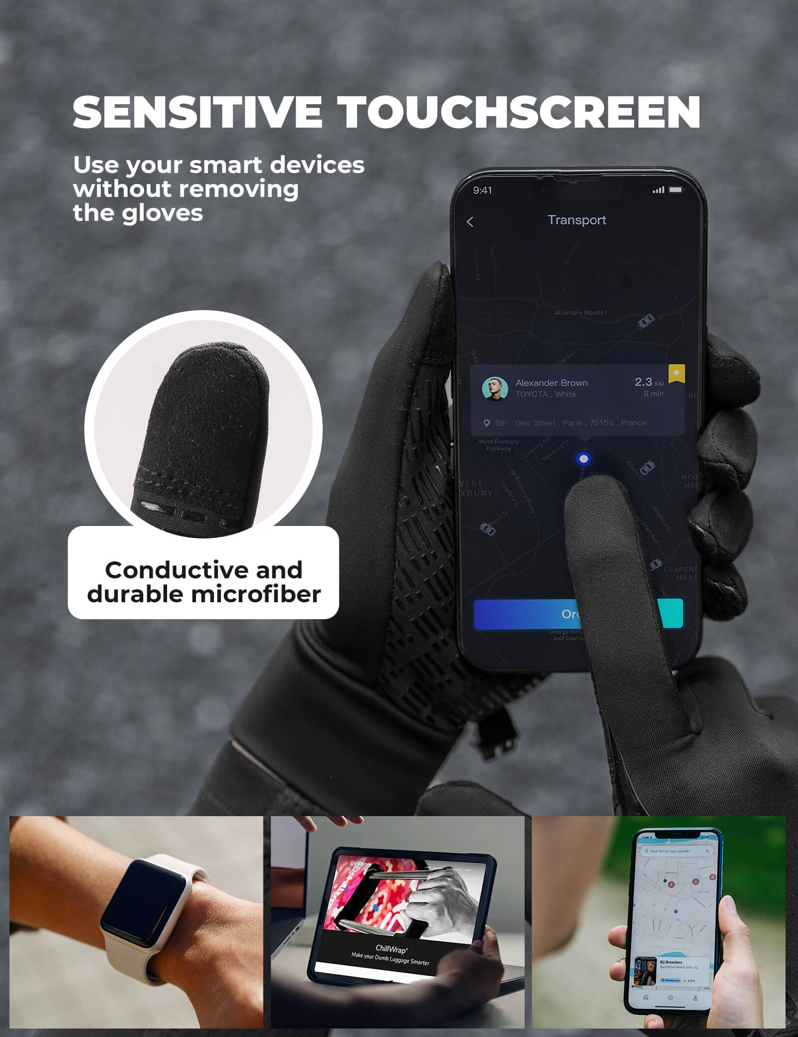 ROCKBROS Winter Cycling Gloves with Graphene Thermal Lining - Windproof Full Finger Design.
#color_black