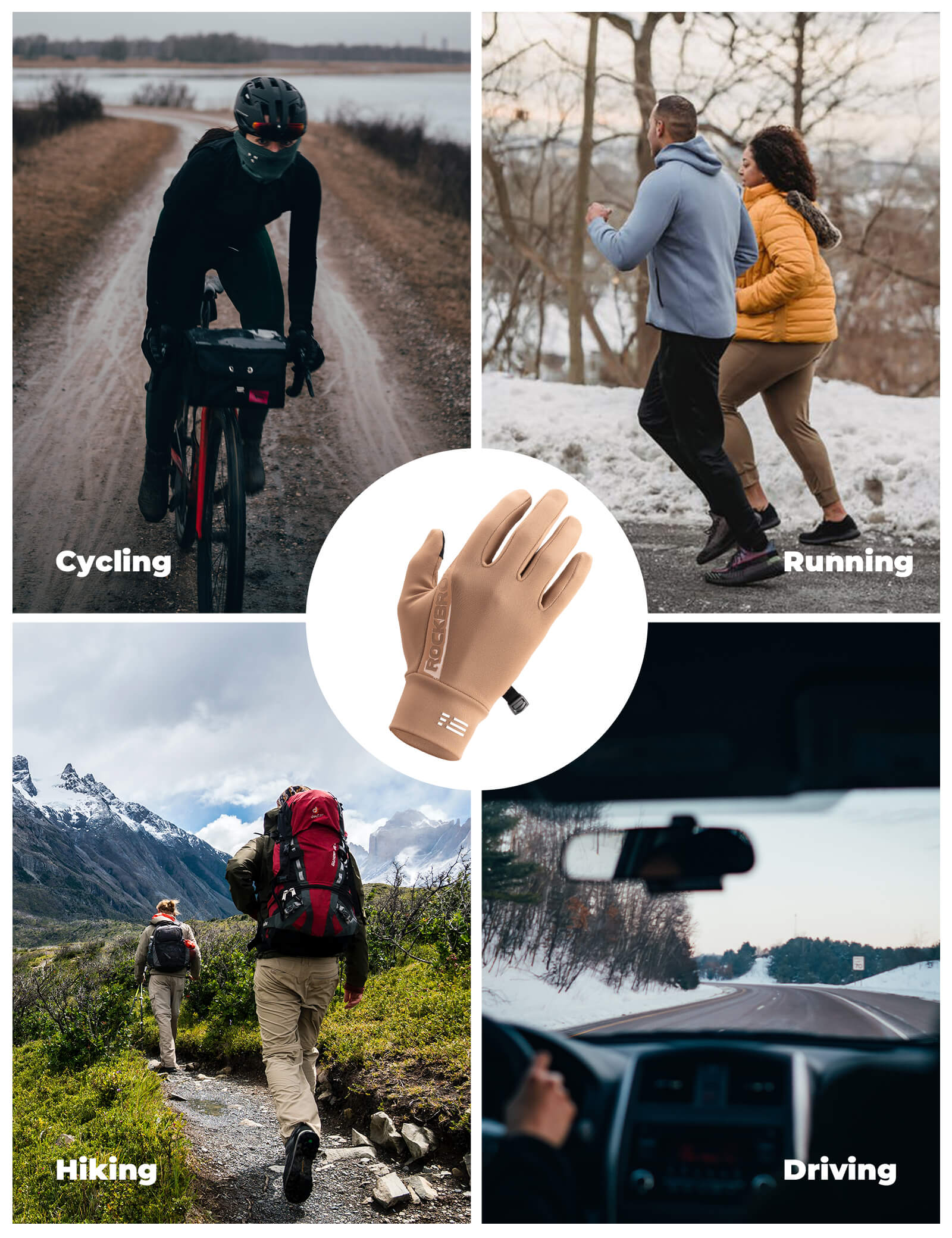 ROCKBROS Winter Cycling Gloves with Graphene Thermal Lining - Windproof Full Finger Design.
#color_tan