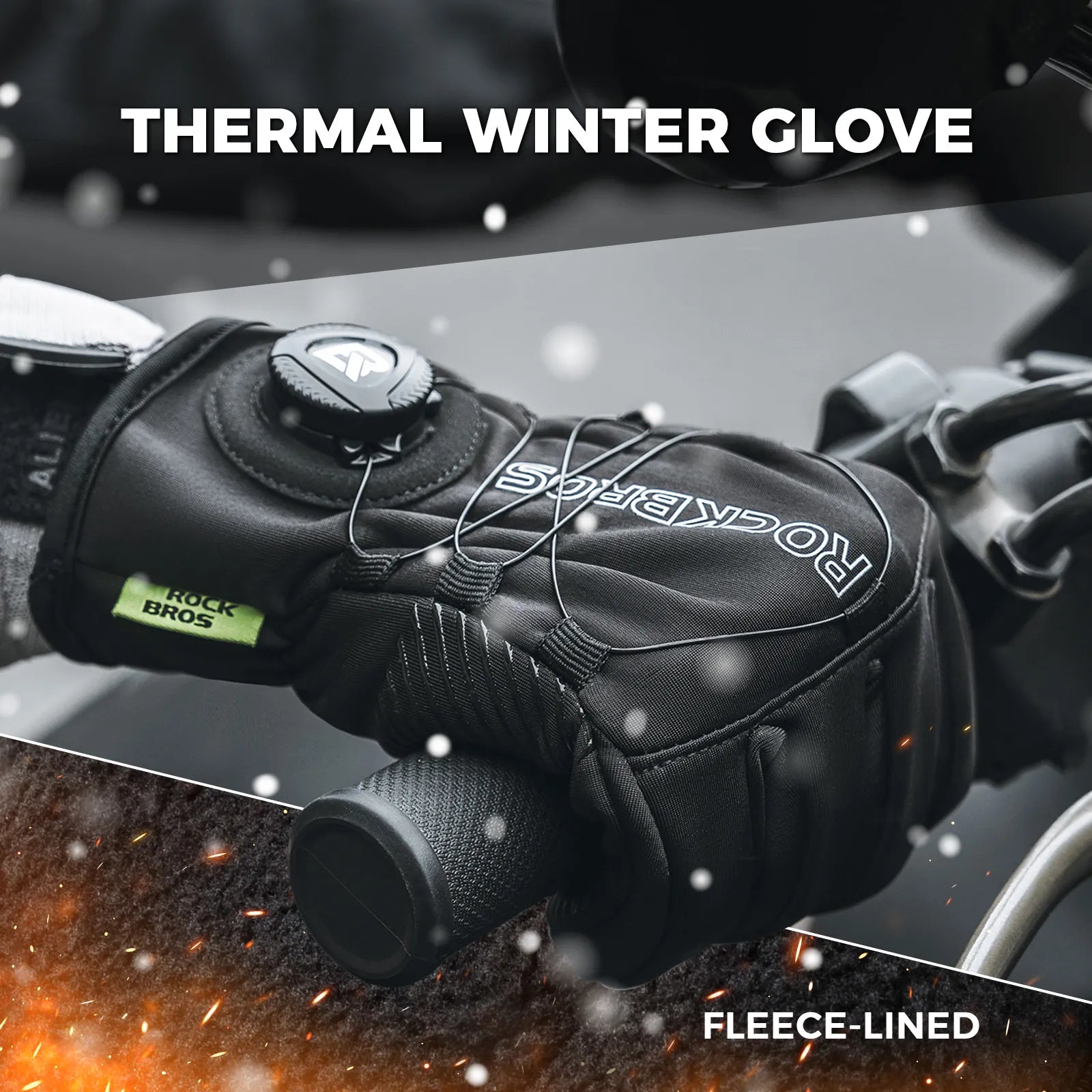 ROCKBROS winter full finger cycling gloves featuring precision dial fit system in black.