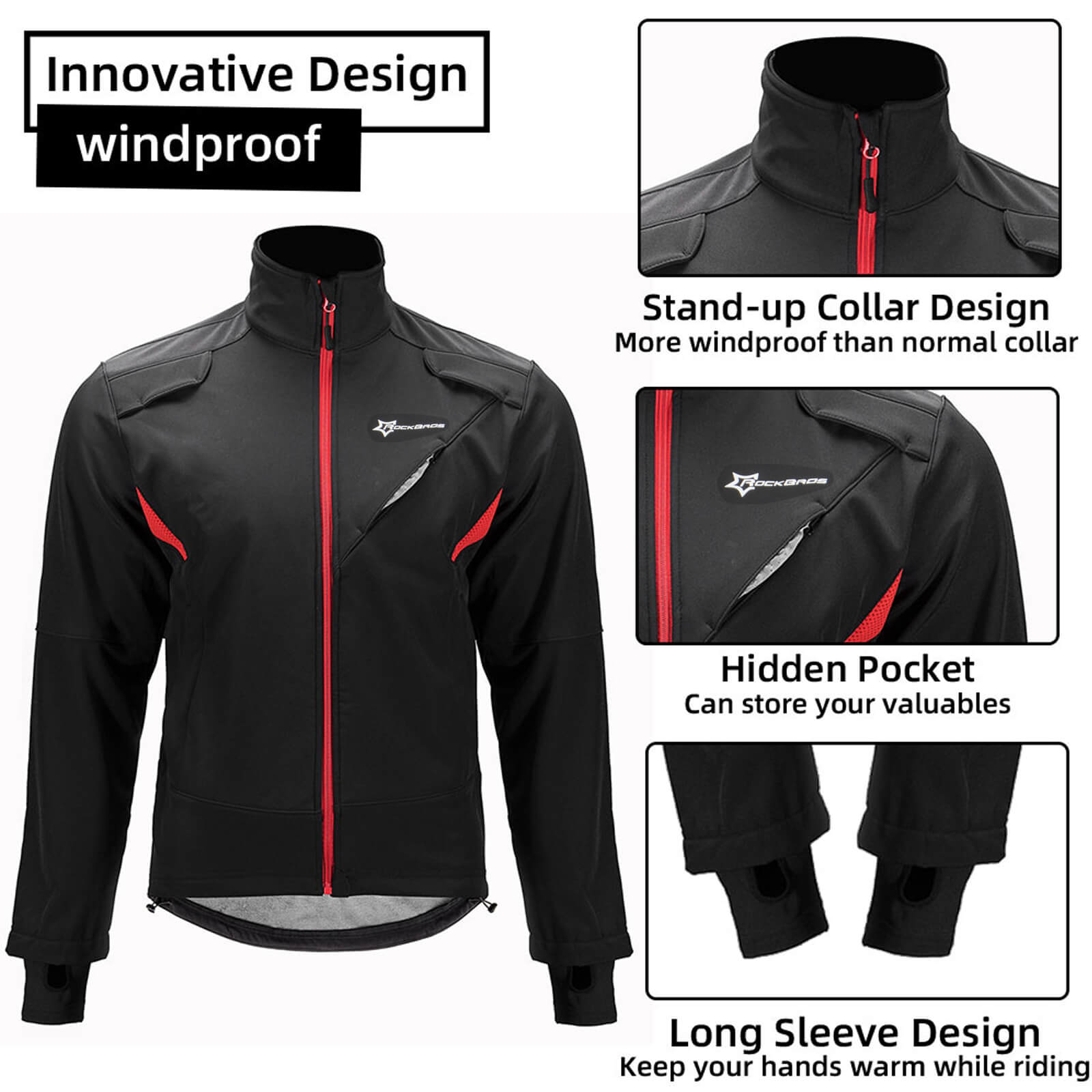 rockbros windproof water-resistant cycling jacket for cold weather.