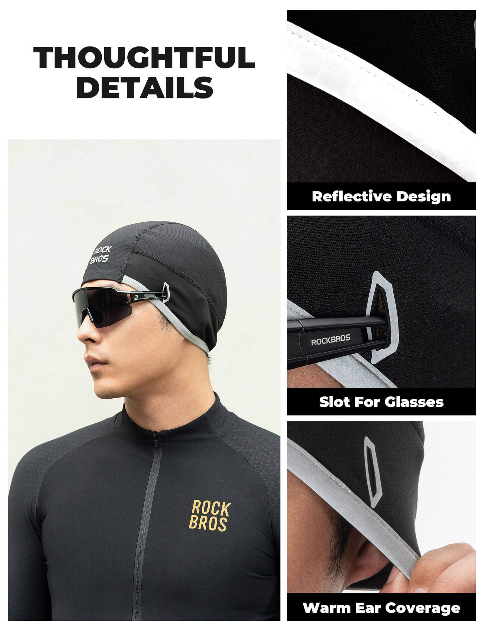 Rockbros winter cycling helmet liner beanie in black, designed for warmth and a snug fit under a bike helmet. Suitable for head circumference 54-61cm.
#options_1-pack
