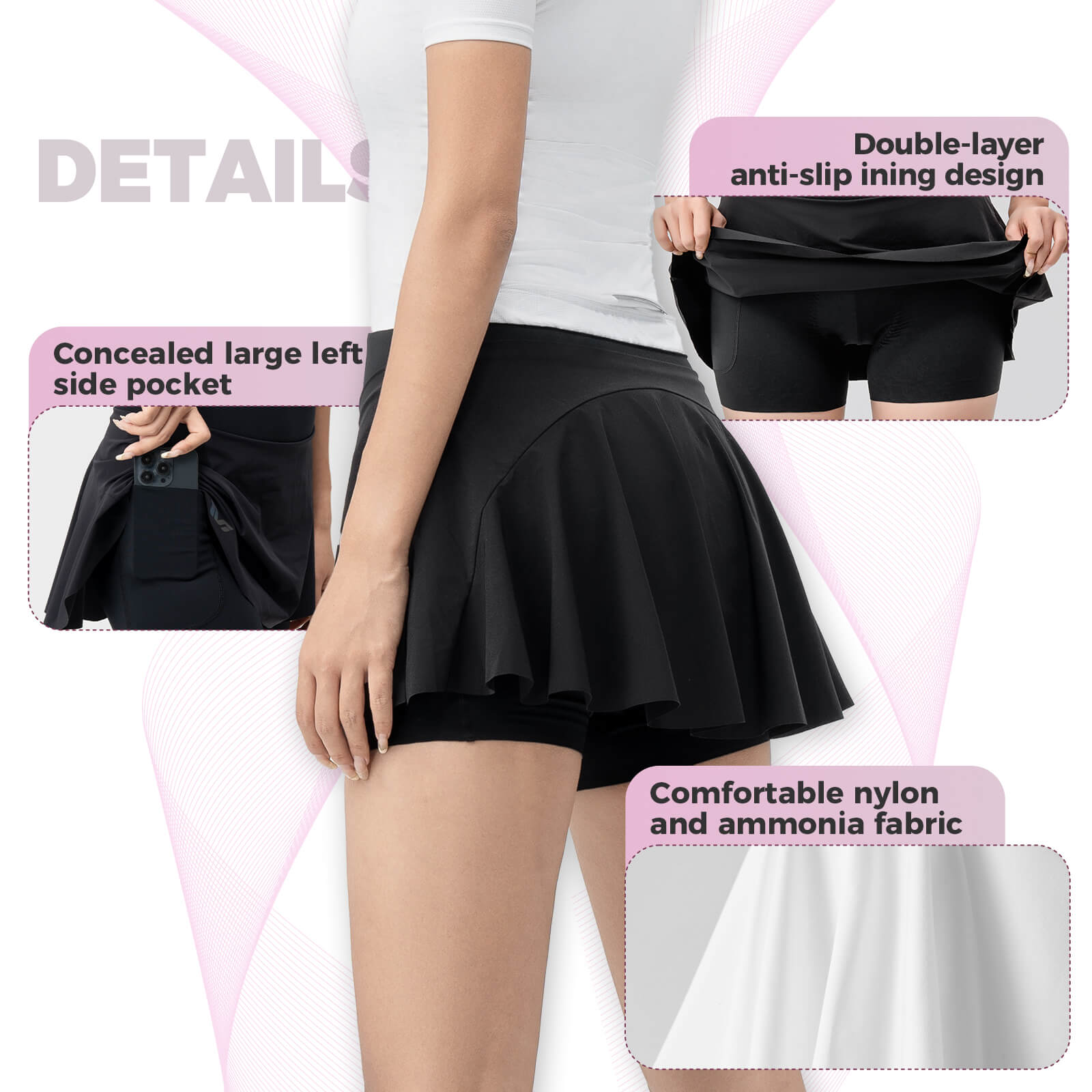 rockbros women’s cushion liner bike skirt for cycling comfort.
#color_black