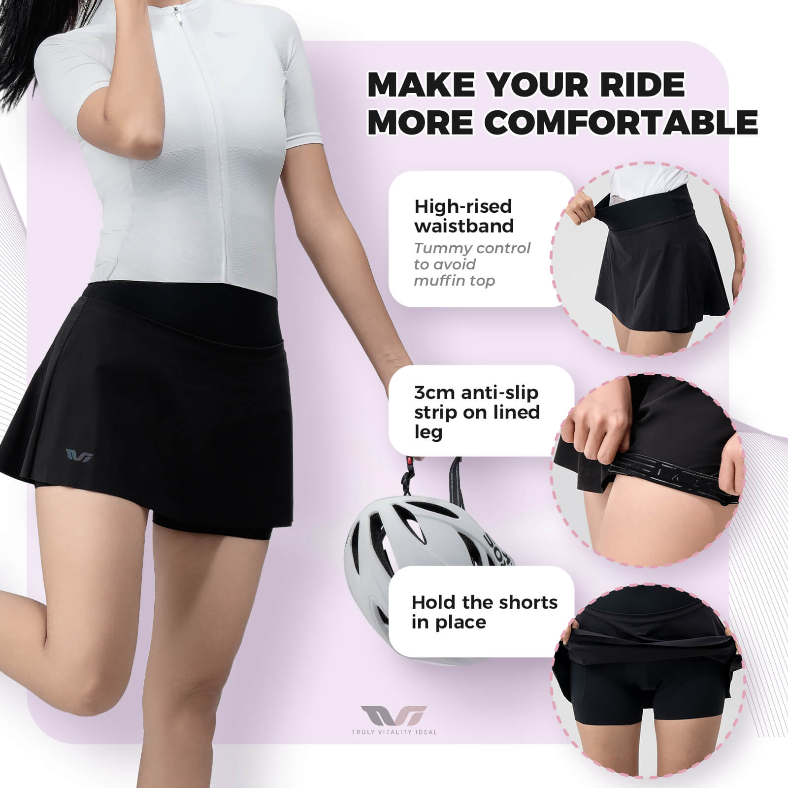 rockbros women’s cushion liner bike skirt for cycling comfort.
#color_black