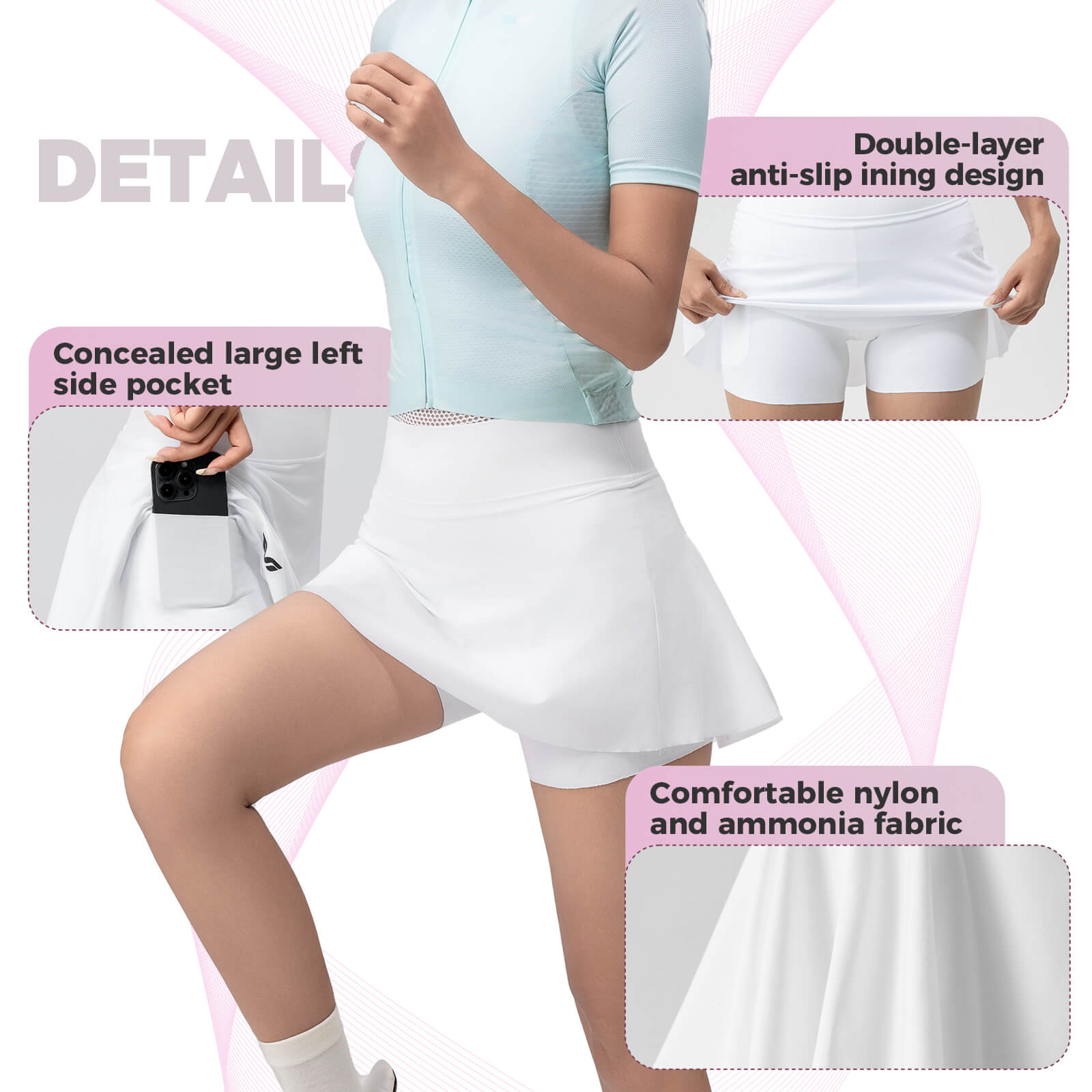 rockbros women’s cushion liner bike skirt for cycling comfort.
#color_white