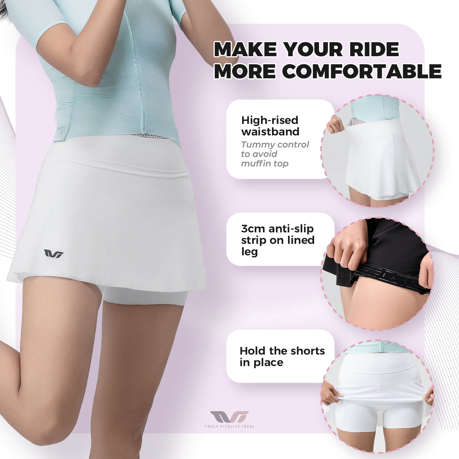 rockbros women’s cushion liner bike skirt for cycling comfort.
#color_white