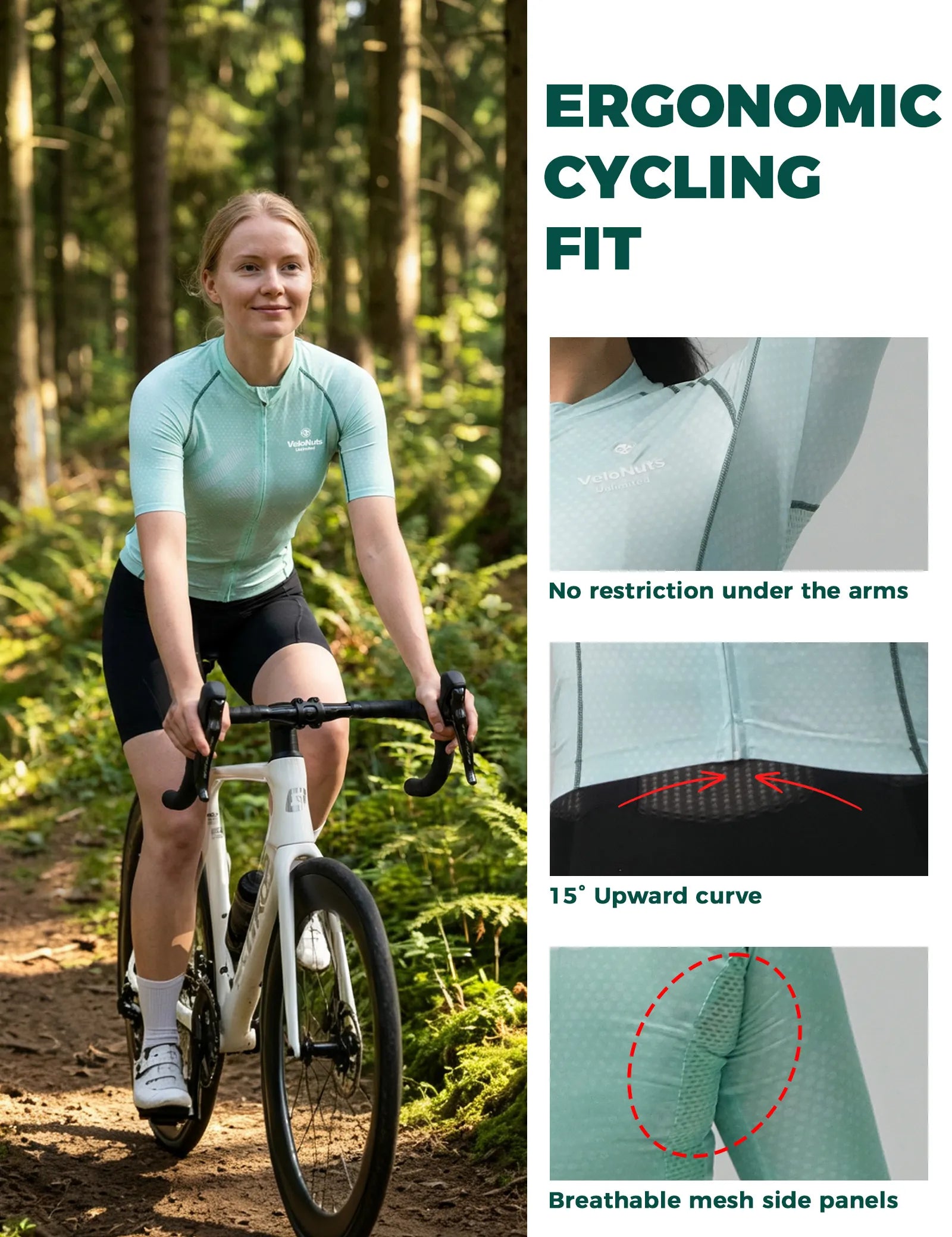 Rockbros Women's Short Sleeve Cycling Jersey in Iguana green pattern - Front view.
#color_light green