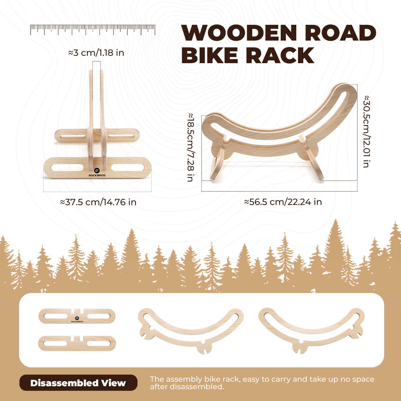 rockbros eco-friendly wooden bike stand for indoor storage