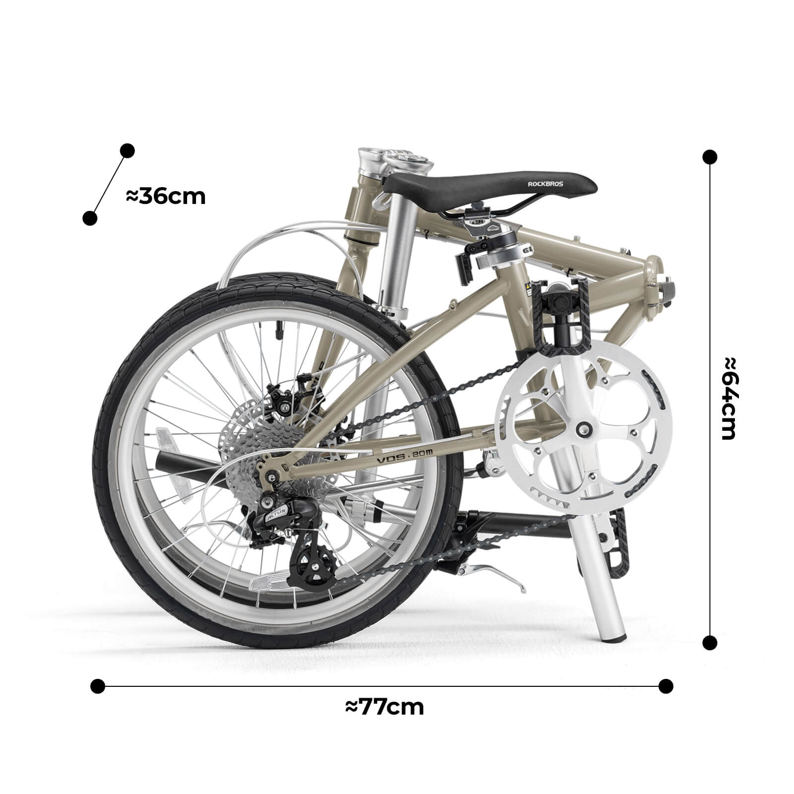 rockbros Folded view of the VDS 20-inch folding bicycle for easy storage.
#color_grey