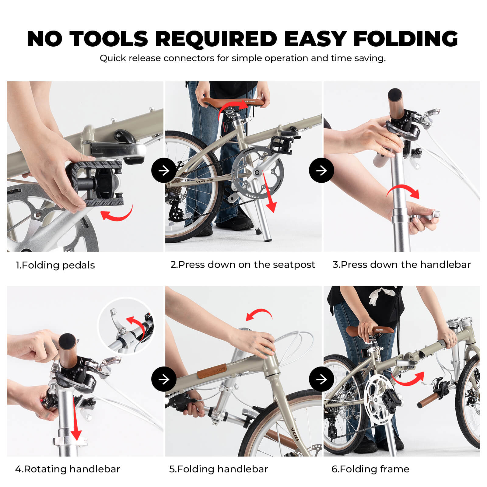 rockbros Folded view of the VDS 20-inch folding bicycle for easy storage.
#color_grey