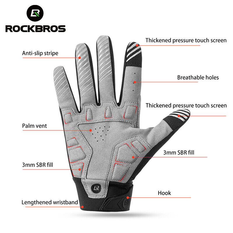 ROCKBROS Winter Full Finger Cycling Sporting Gloves SBR Touchscreen Warm Gloves