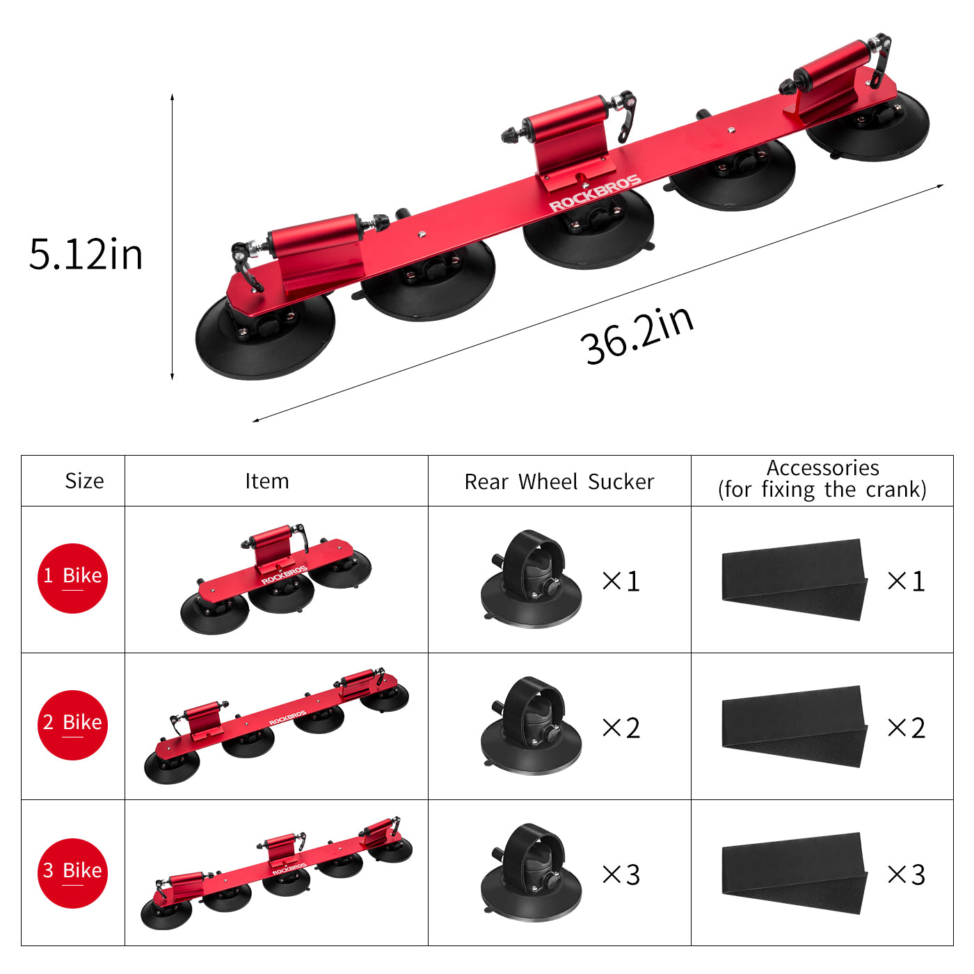 ROCKBROS Suction Cup Car Roof Rack for 3 Bikes