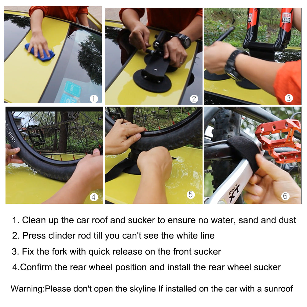 ROCKBROS Suction Cup Car Roof Rack for 3 Bikes