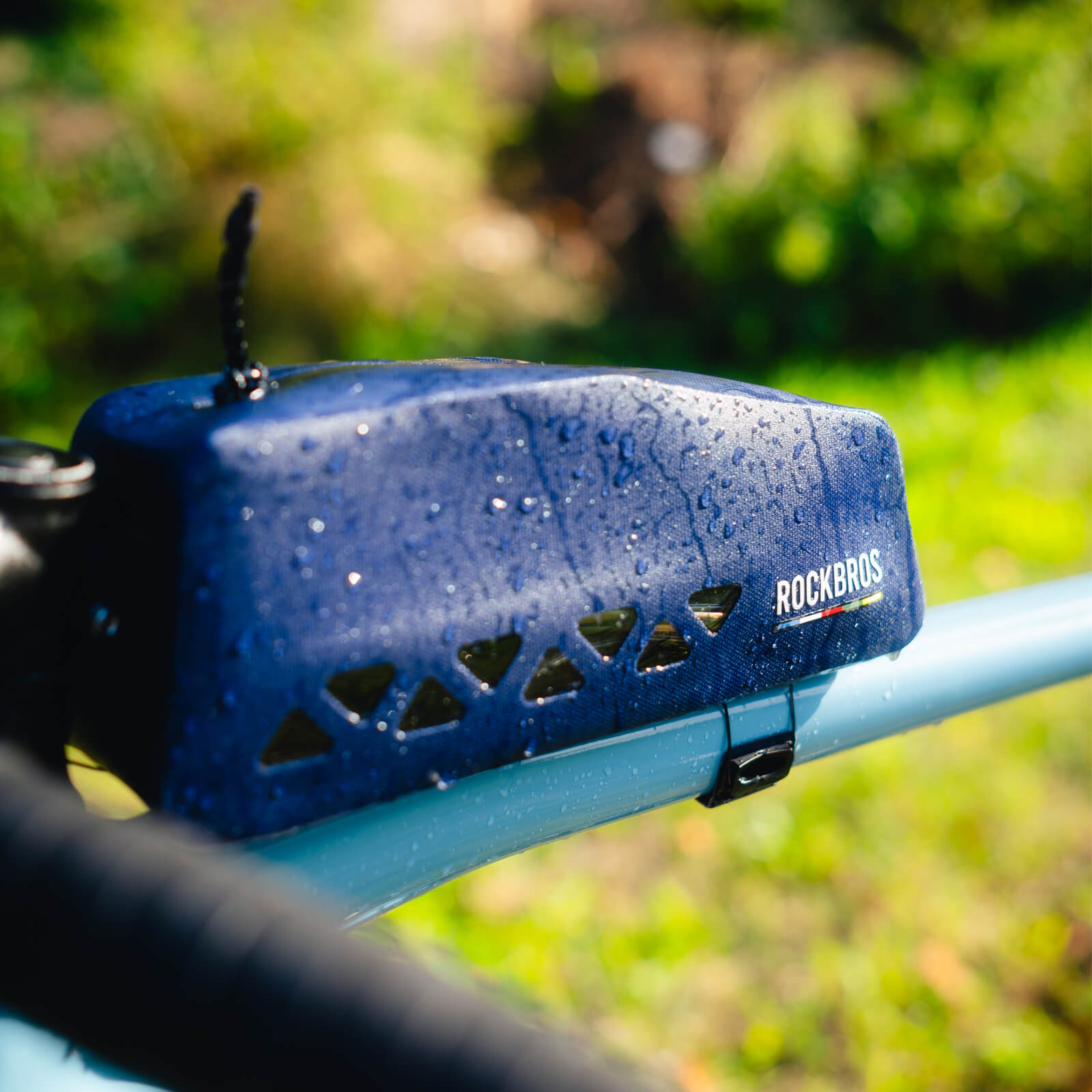 rockbros bike bag keeping belongings dry during wet rides