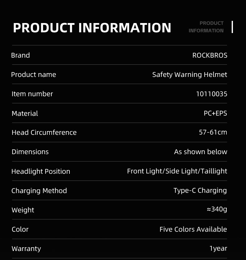 ROCKBROS Cycling Safety Helmet With Warning Lights USB-C Rechargeable