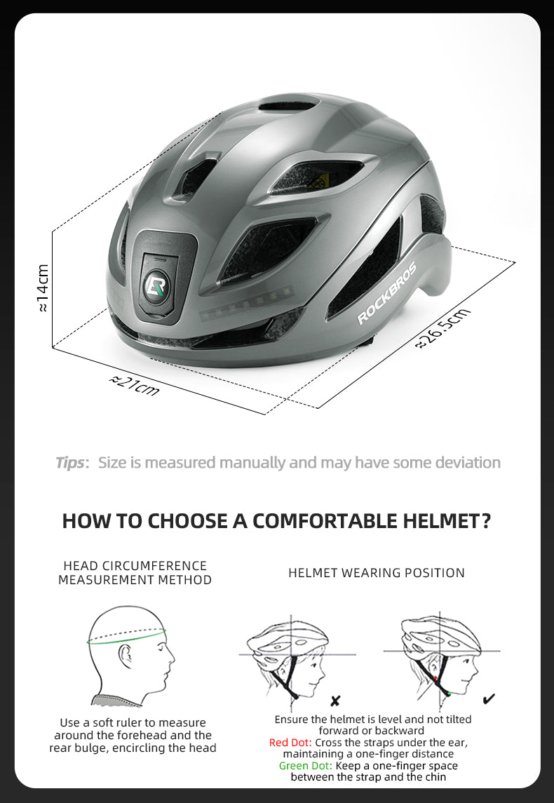 ROCKBROS Cycling Safety Helmet With Warning Lights USB-C Rechargeable