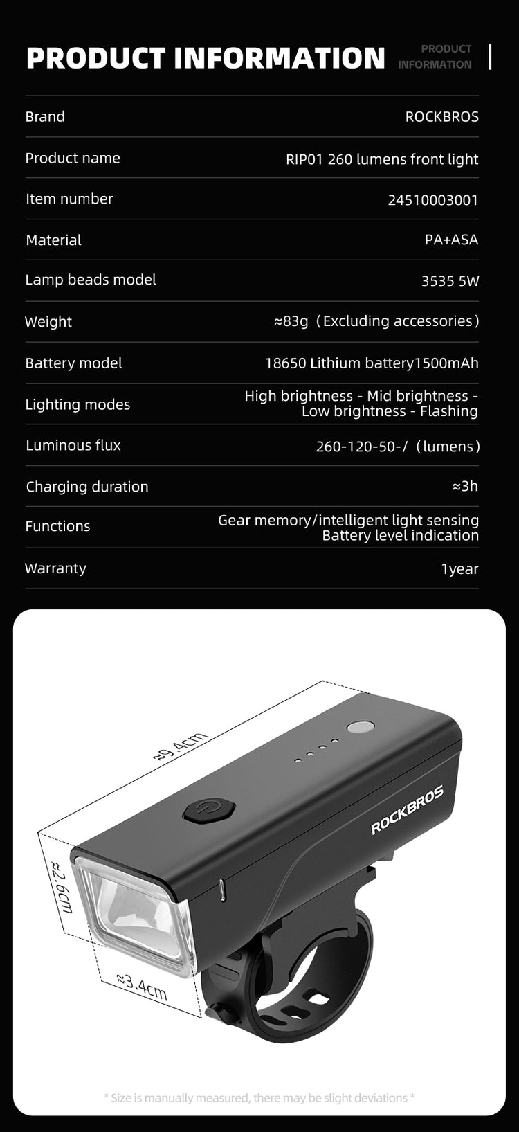 ROCKBROS Waterproof Front Bike Light