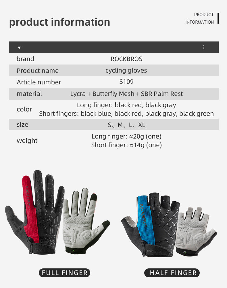Rockbros-Full Finger Cycling Gloves Touchscreen Gloves  Full Finger Sports Gloves Running Gloves