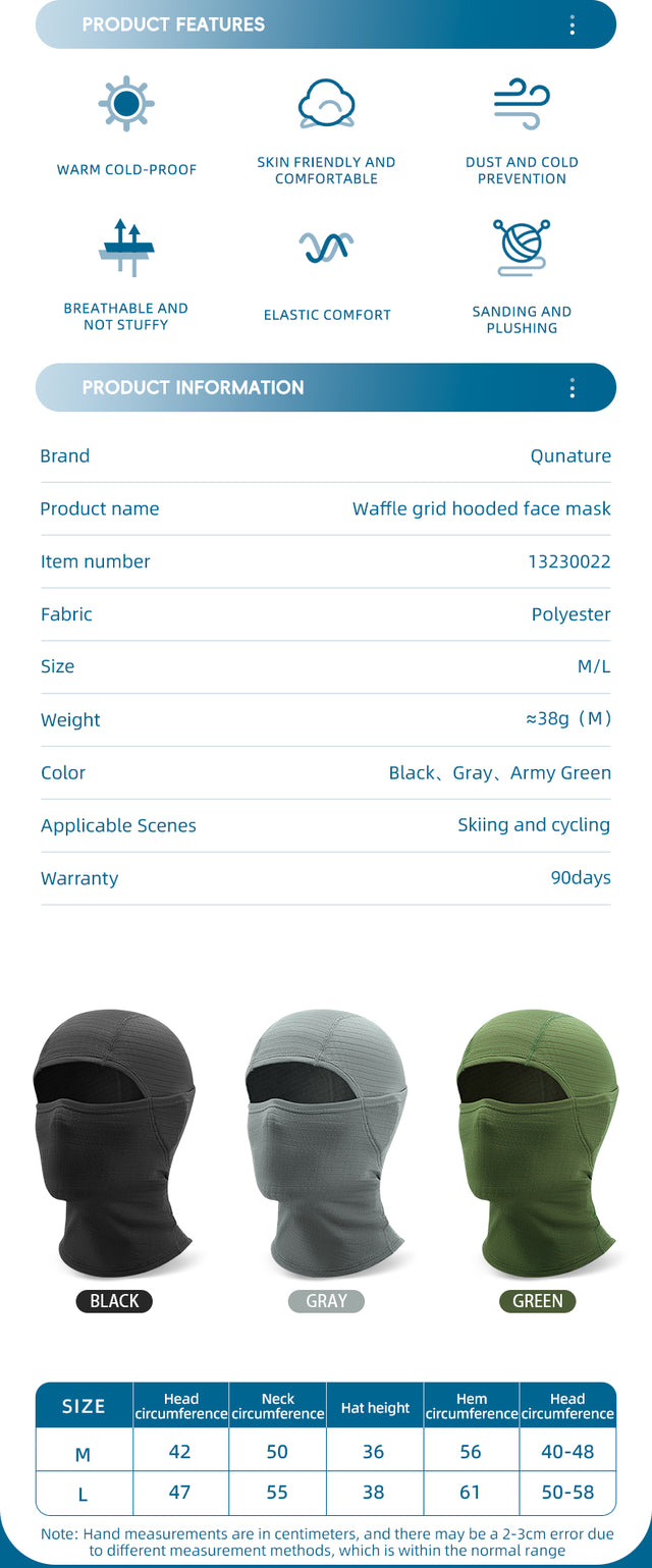 Qunature Ski Cycling Thermal Balaclava Face Mask Winter Windproof Headwear Sports Outdoor