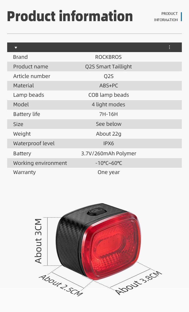 ROCKBROS Cycling Front Light Tail Light Combination Bike 1000LM Headlight Smart Sensing Brake Taillight Waterproof Lamps
