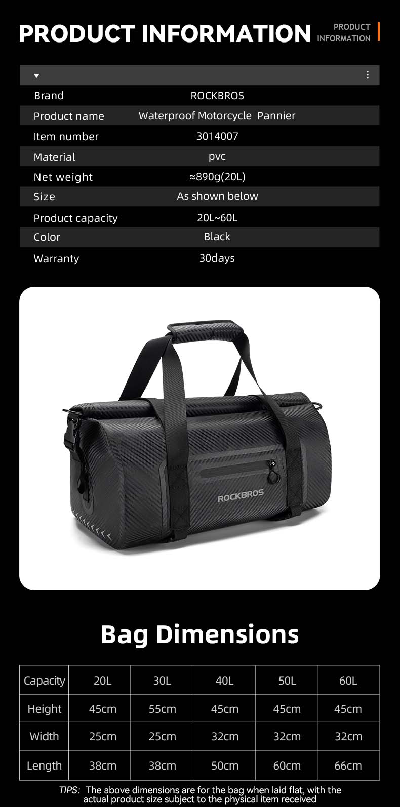ROCKBROS Motorcycle Rear Tail Bag Saddle Bag Luggage Storage Pannier Waterproof