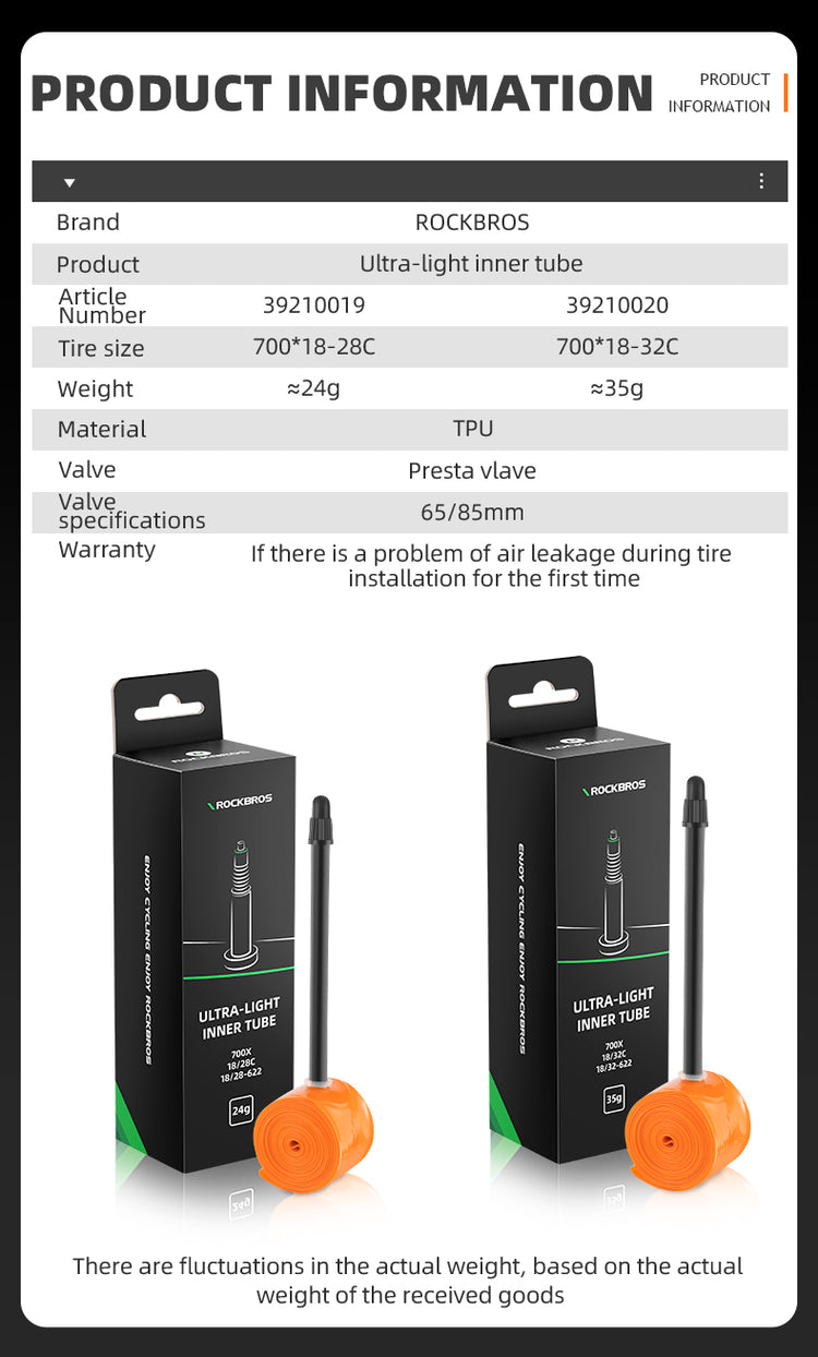 ROCKBROS Bike Inner Tube Road Bicycle Tubes Presta Valve Compatible with 700 x 18/23/25/28/30/32Tire