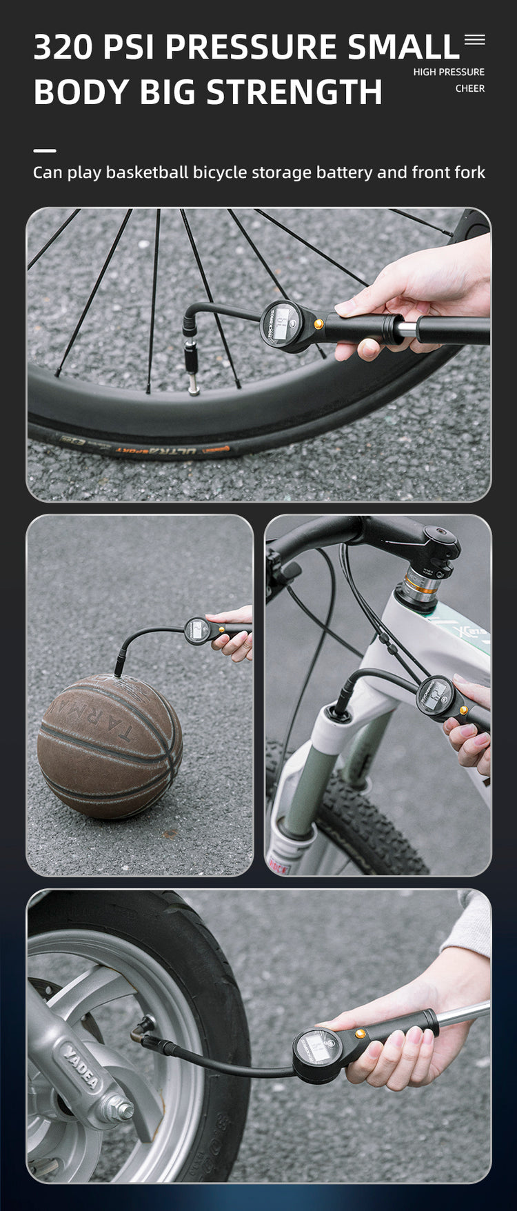 ROCKBROS Bicycle Bike Air Pump With Digital Gauge 320PSI High Pressure Presta/Schrader Valve
