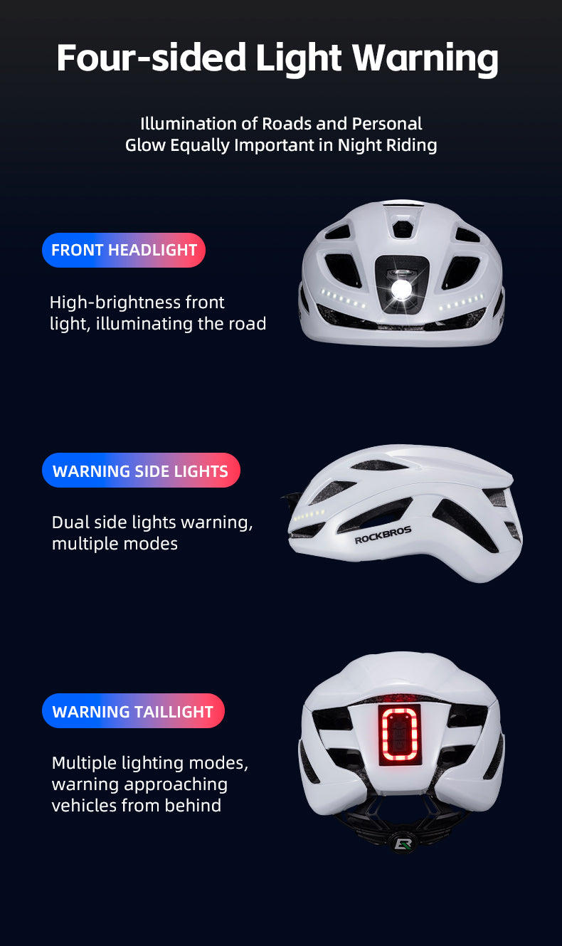 ROCKBROS Cycling Safety Helmet With Warning Lights USB-C Rechargeable