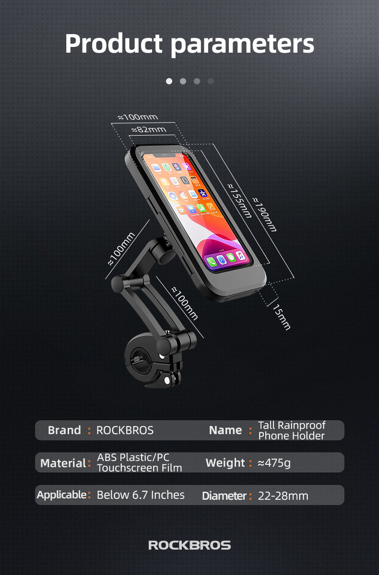 ROCKBROS 360° Rotatable Bike Handlebar Phone Holder 6.7in Waterproof Surface Touch Screen