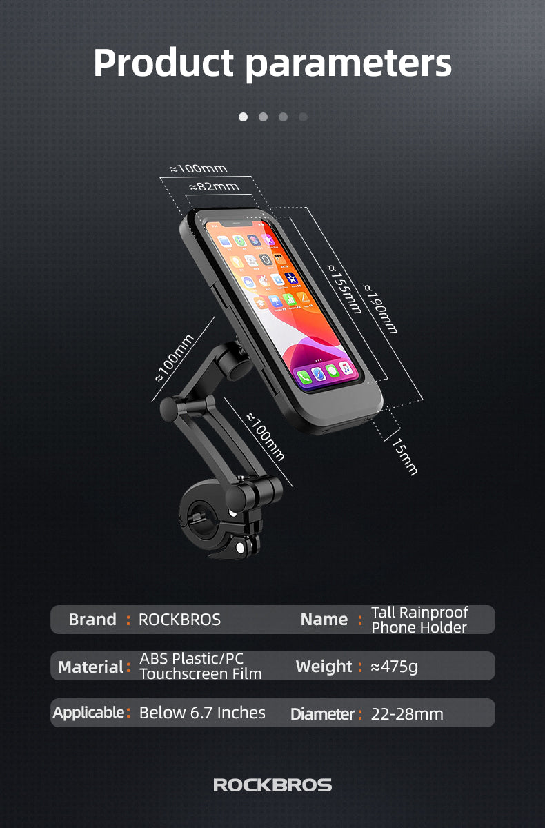 ROCKBROS 360° Rotatable Bike Handlebar Phone Holder 6.7in Waterproof Surface Touch Screen