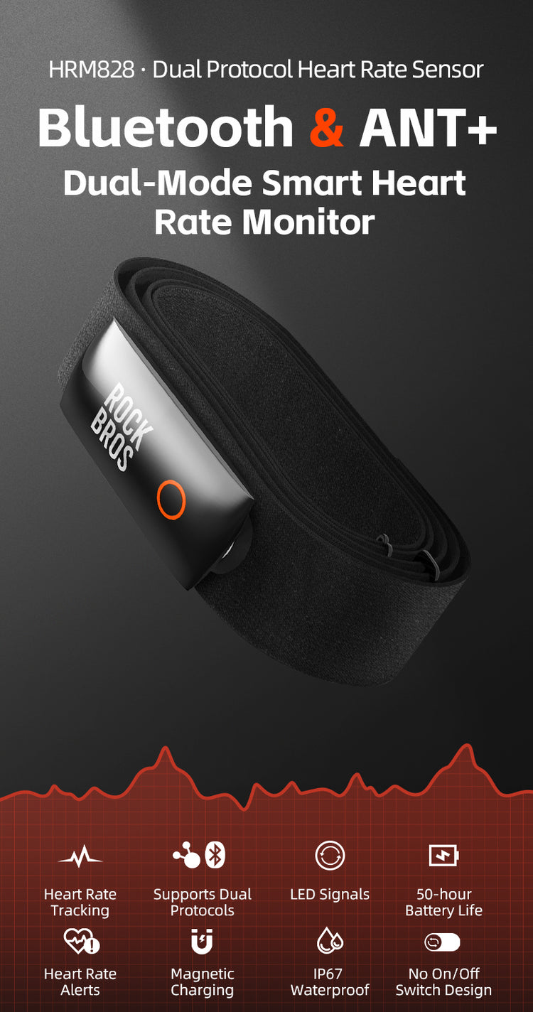 ROCKBROS Smart Heart Rate Monitor Belt Chest Strap ANT+ Bluetooth IP67 USB-C