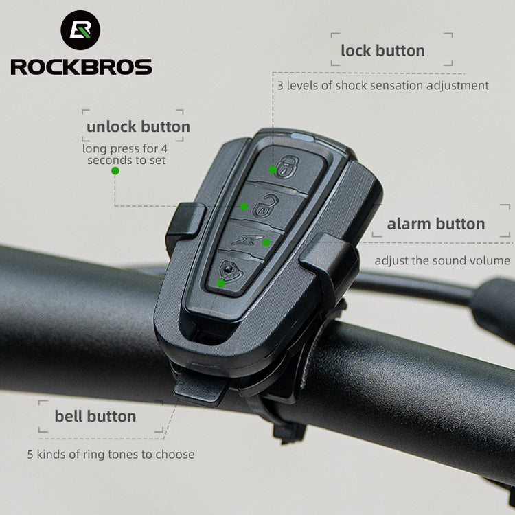 ROCKBROS Bike Horn Alarm with Remote 115dB Wireless Anti-Theft Vibration Bicycle Bell