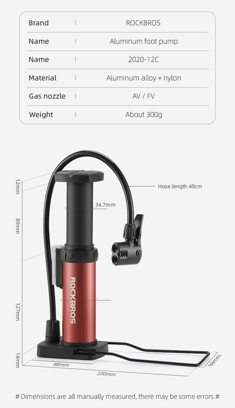 ROCKBROS Universal Pump 80PSI Aluminum Alloy Air Inflator Foot Bike Pump Gauge