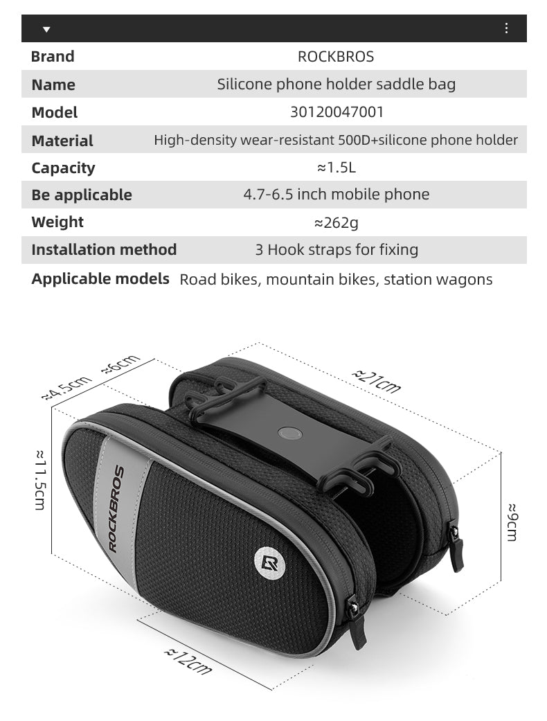 ROCKBROS Bike Front Frame Handlebar Phone Mount Bag Bicycle Top Tube Bag Waterproof Cycling Accessories Bike Pouch with 360° Rotation Phone Holder Fit Smartphone Below 6.7''