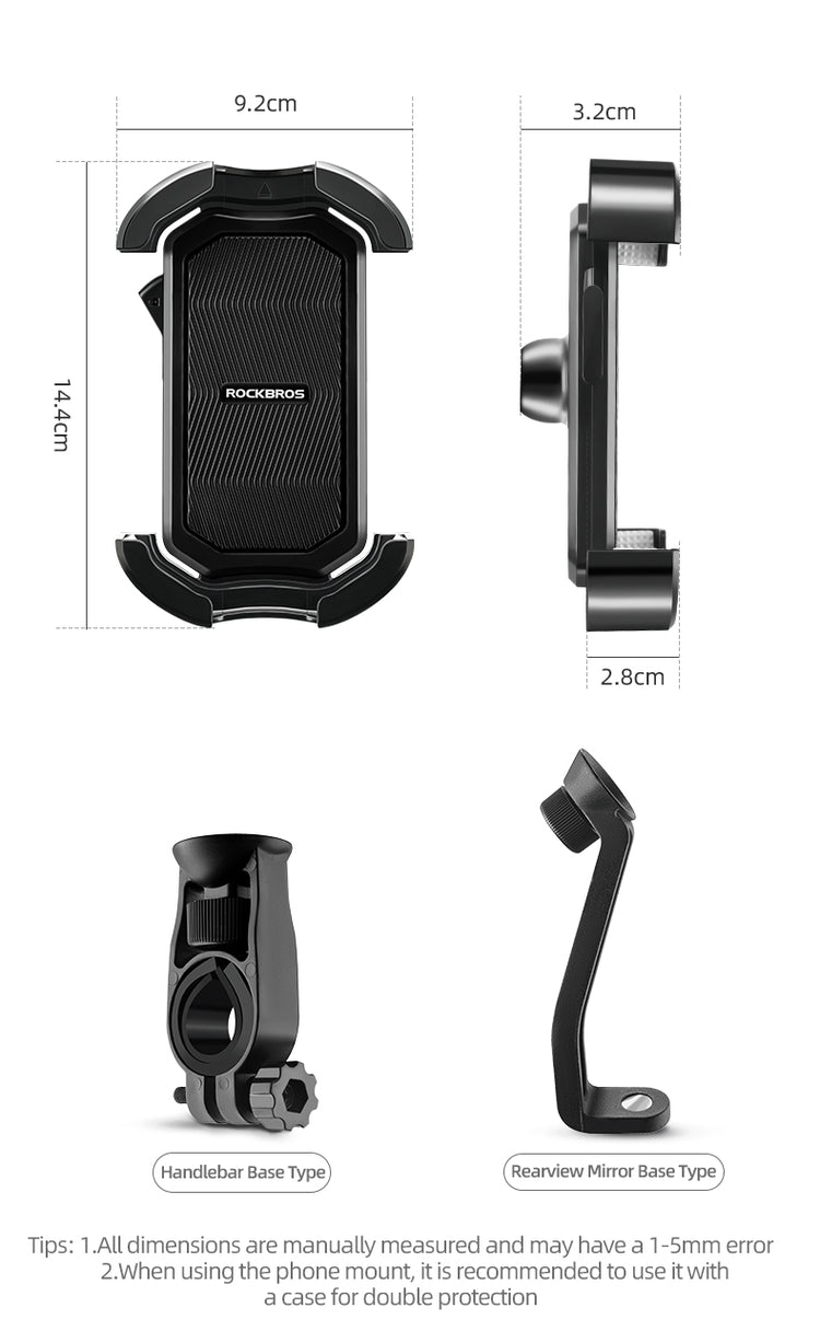 ROCKBROS 360° Rotatable Motorcycle Bike Phone Holder 4.7-6.8Inch Shockproof Cycling Cellphone Mount